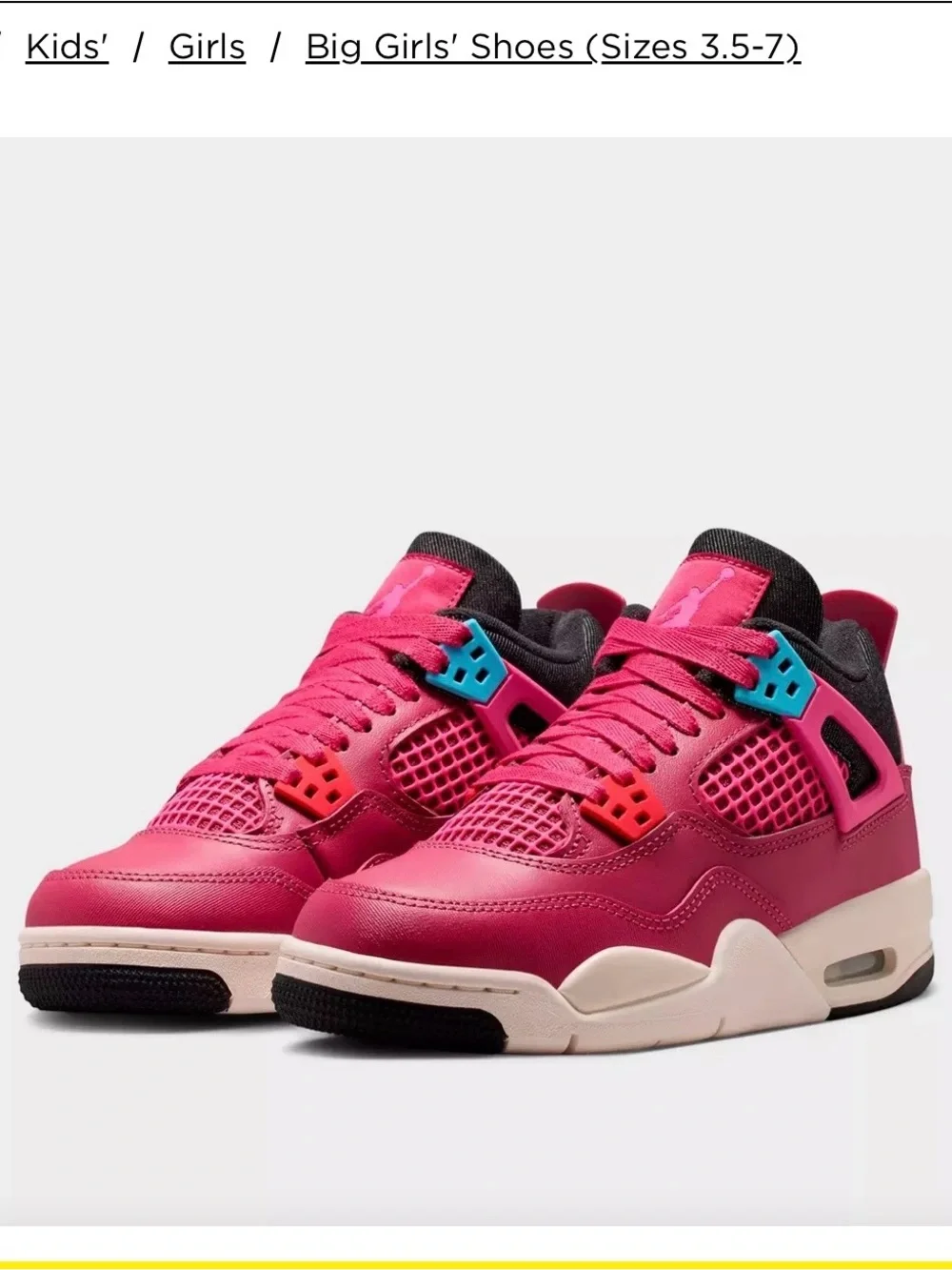 Jordan Girls' Hot Pink and Black Retro Sneaker with Colorful Eyelets
